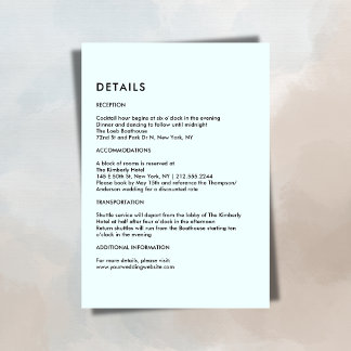 Simple Light Blue Wedding Details  Enclosure Card
