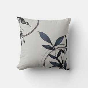 Simple Light Bluish Grey Watercolor Leaves Cushion
