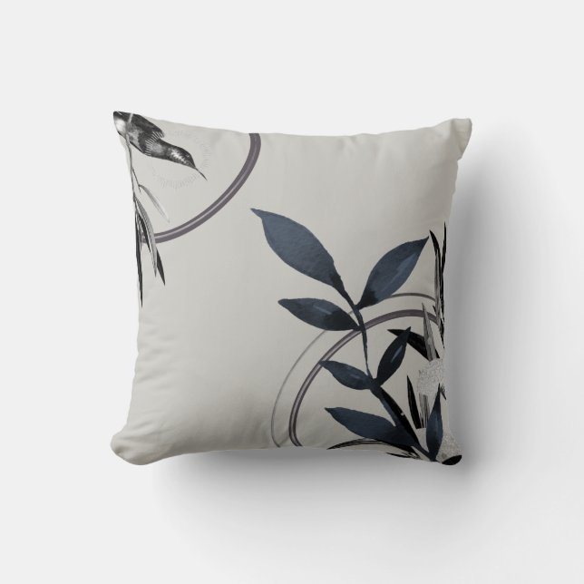 Simple Light Bluish Grey Watercolor Leaves Cushion (Front)