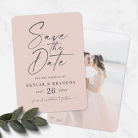 Simple Light Blush Pink with Script Photo Wedding
