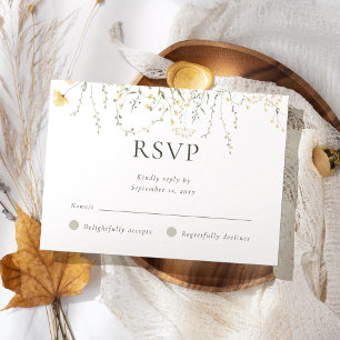 Simple Light Delicate Yellow Wildflowers Wedding RSVP Card