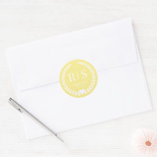 Simple Light Golden Yellow Monogram Classic Round Sticker