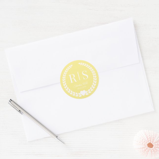 Simple Light Golden Yellow Monogram Classic Round Sticker (Envelope)