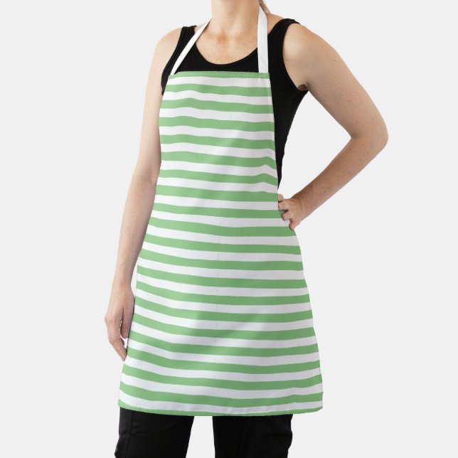 Simple Light Green and White Horizontal Striped Apron (Insitu)