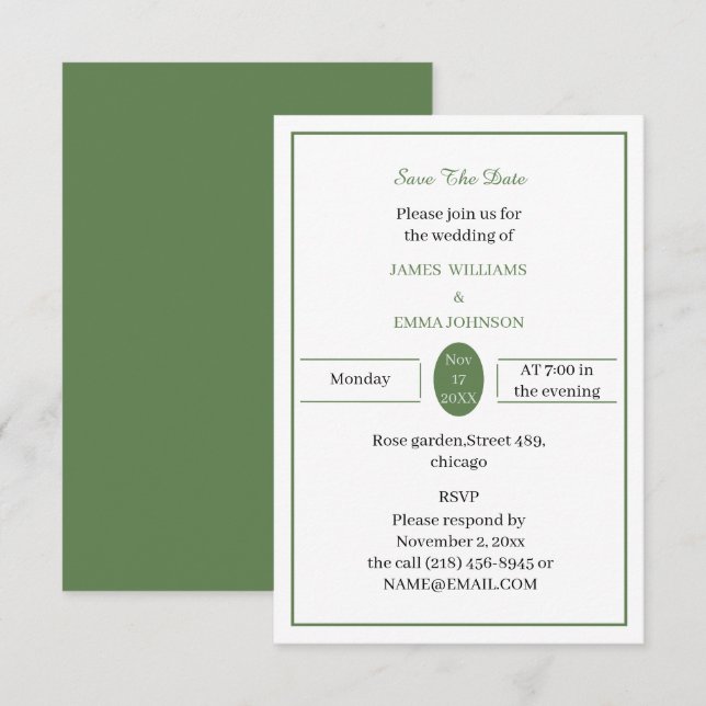 Simple Light Green Custom Save The Date (Front/Back)