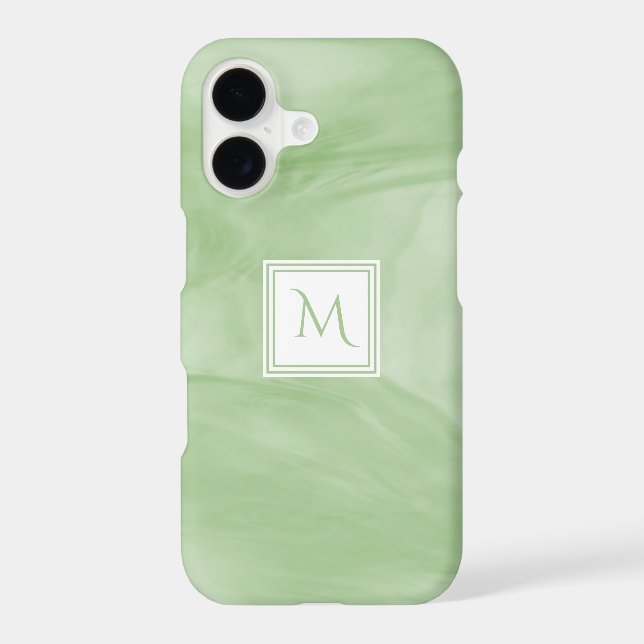 Simple Light Green Subtle Marble Modern Monogram (Back)