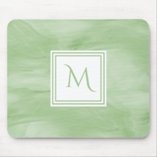 Simple Light Green Subtle Marble Modern Monogram Mouse Pad