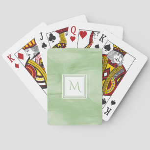 Simple Light Green Subtle Marble Modern Monogram Playing Cards