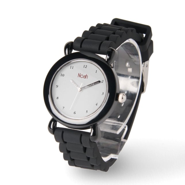 Simple Light Grey Black Dark Red Boys Name Watch (Angle)
