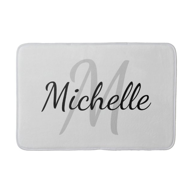 Simple light grey Bold Typography & Name Monogram Bath Mat (Front)