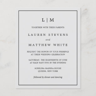 Simple Light Grey Monogram Budget Wedding Invite