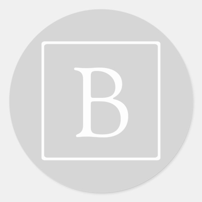 Simple Light Grey Monogram Classic Round Sticker (Front)