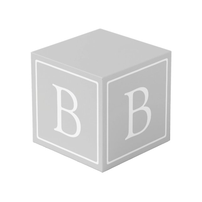 Simple Light Grey Monogram Cube (Front Angled)