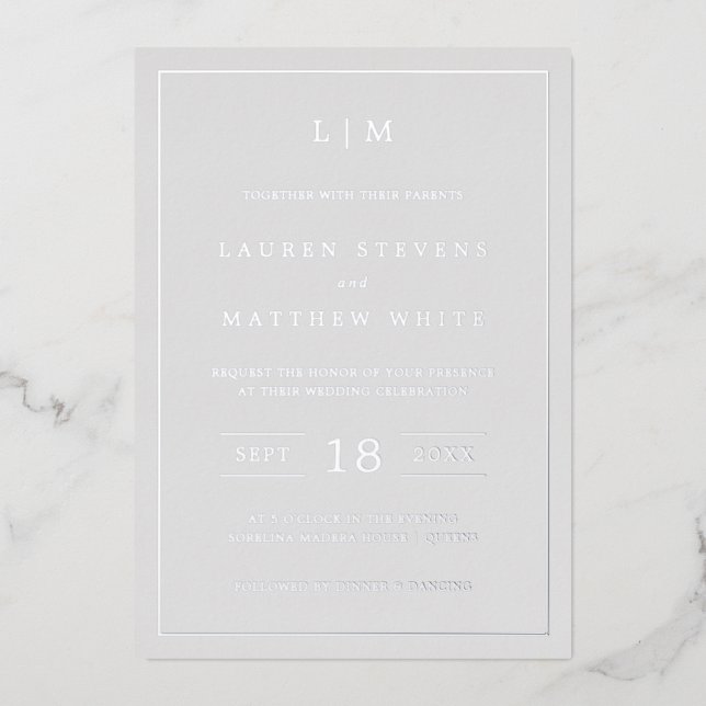 Simple Light Grey Monogram Elegant Wedding (Front)