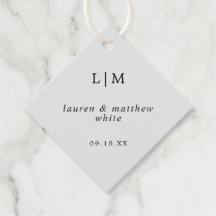 Simple Light Grey Monogram Elegant Wedding Favour Tags