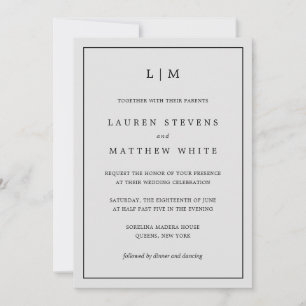 Simple Light Grey Monogram Elegant Wedding Invitation