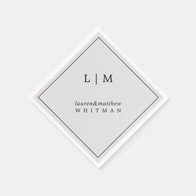 Simple Light Grey Monogram Elegant Wedding Napkin (Corner)