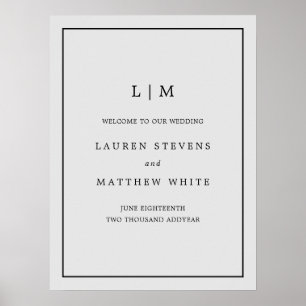 Simple Light Grey Monogram Elegant Wedding Poster