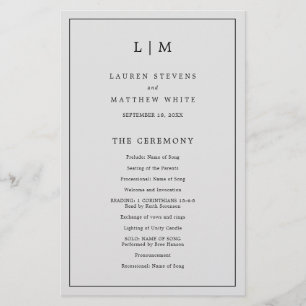 Simple Light Grey Monogram Elegant Wedding Program Flyer