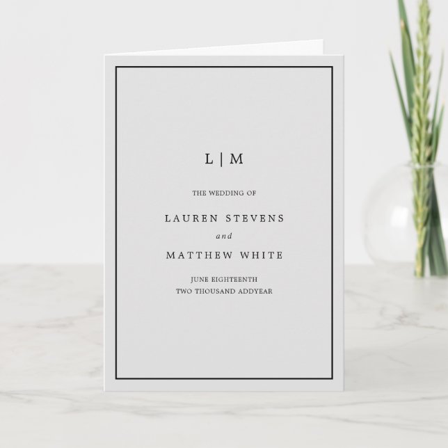 Simple Light Grey Monogram Elegant Wedding Programme (Front)