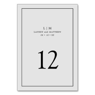 Simple Light Grey Monogram Elegant Wedding Table Number