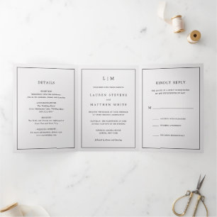 Simple Light Grey Monogram Elegant Wedding Tri-Fold Invitation