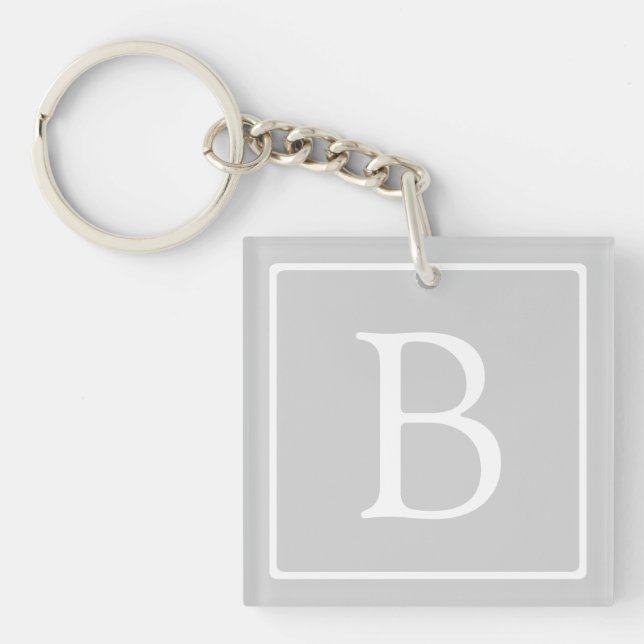 Simple Light Grey Monogram Key Ring (Front)