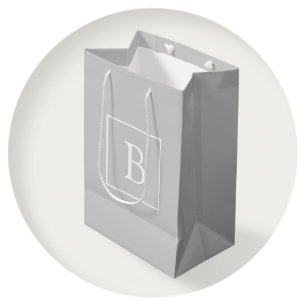 Simple Light Grey Monogram Medium Gift Bag