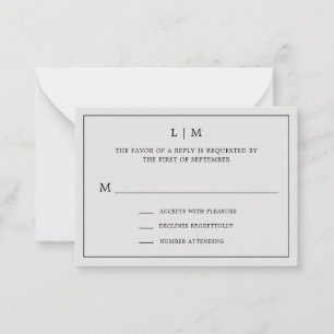 Simple Light Grey Monogram Mini Wedding RSVP Card