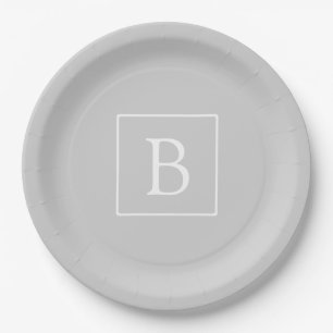 Simple Light Grey Monogram Paper Plate