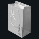 Simple Light Grey Monogram Personalised Groomsmen Medium Gift Bag<br><div class="desc">This light grey personalised groomsmen gift bag features personalised groomsman's name,  and calligraphy monogram. Change background and fonts colours easily if you like.</div>