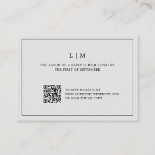 Simple Light Grey Monogram QR Code Elegant Wedding Card