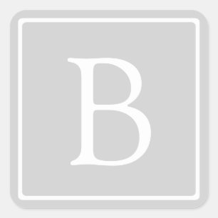 Simple Light Grey Monogram Square Sticker