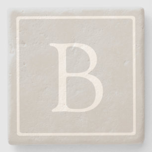 Simple Light Grey Monogram Stone Coaster
