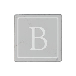 Simple Light Grey Monogram Stone Magnet