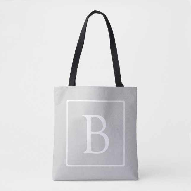 Simple Light Grey Monogram Tote Bag (Front)