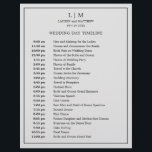 Simple Light Grey Monogram Wedding Timeline<br><div class="desc">Simple Wedding Timeline featuring a modern yet elegant design with your two letter monogram at the top and your details surrounded by a thin border. All text is in black over a silver grey background and may be changed to any colours you wish by clicking the "customise" button. A chic...</div>