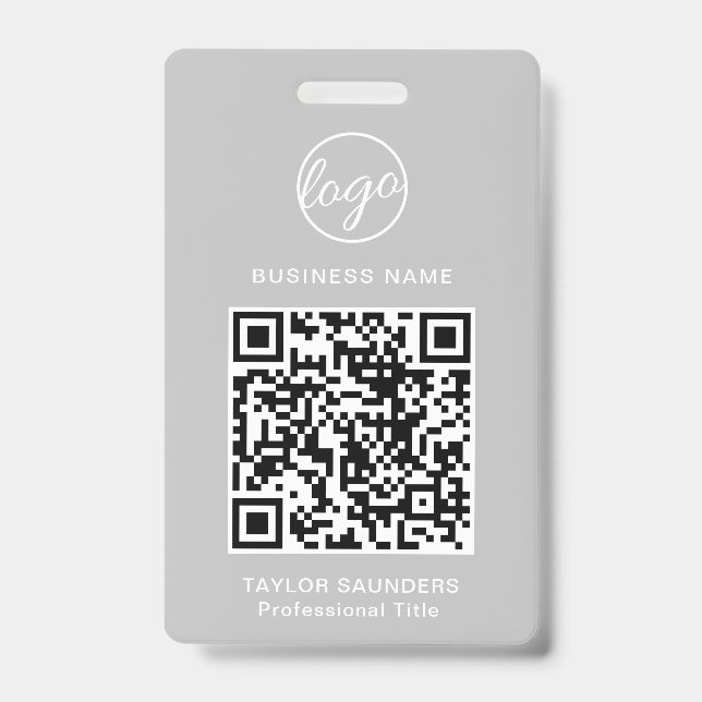Simple Light Grey QR Code Employee ID Badge (Front)