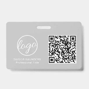 Simple Light Grey QR Code Employee ID Badge