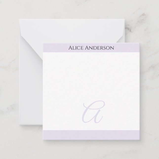 Simple Light Lavender Chic Pastel Monogram Mini Card (Front)