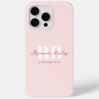Simple Light Pink and White Monogram iPhone 15 Pro Max Case