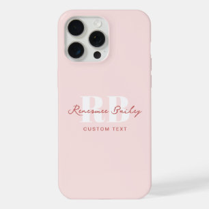 Simple Light Pink and White Monogram iPhone 15 Pro Max Case