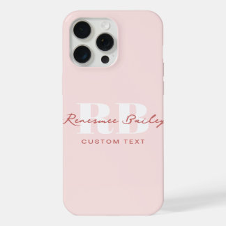 Simple Light Pink and White Monogram iPhone 15 Pro Max Case