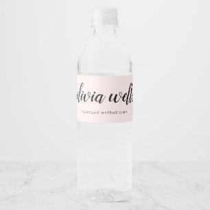 Simple Light Pink Handwritten Script Calligraphy Water Bottle Label