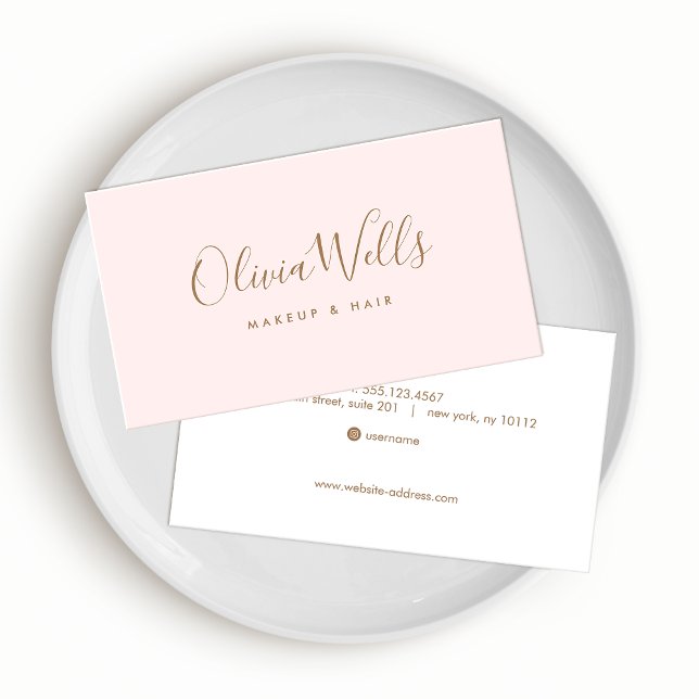 Simple Light Pink Handwritten Script Social Media  Business Card (Creator Uploaded)