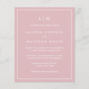 Simple Light Pink Monogram Budget Wedding Invite