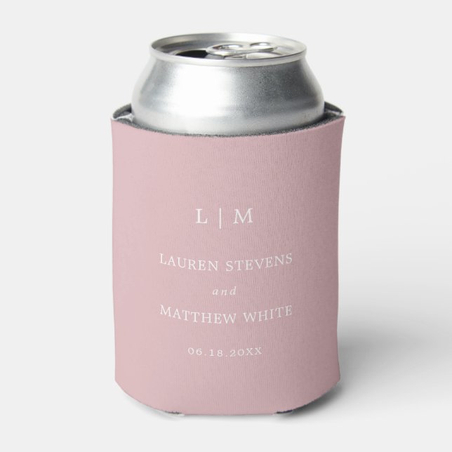 Simple Light Pink Monogram Elegant Wedding Can Cooler (Can Front)