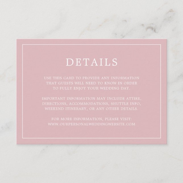 Simple Light Pink Monogram Elegant Wedding Enclosure Card (Front)