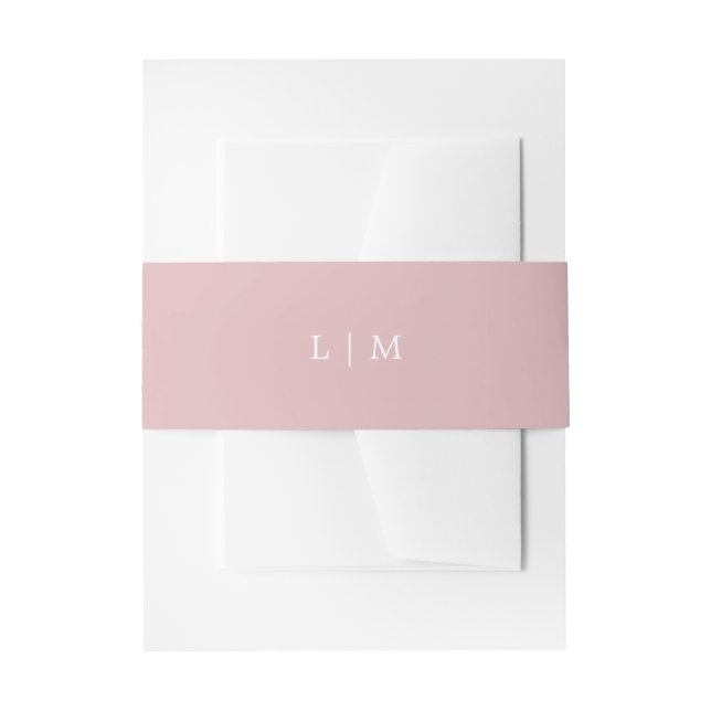 Simple Light Pink Monogram Elegant Wedding Invitation Belly Band (Front Example)