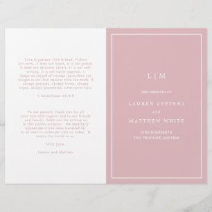 Simple Light Pink Monogram Elegant Wedding Program